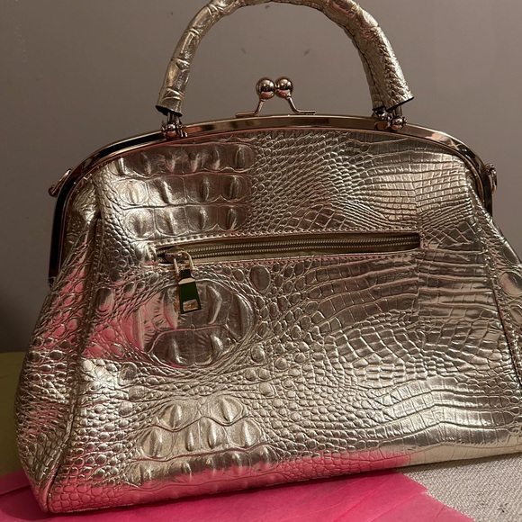 Gold Croc-Embossed Satchel - Picture 6 of 7